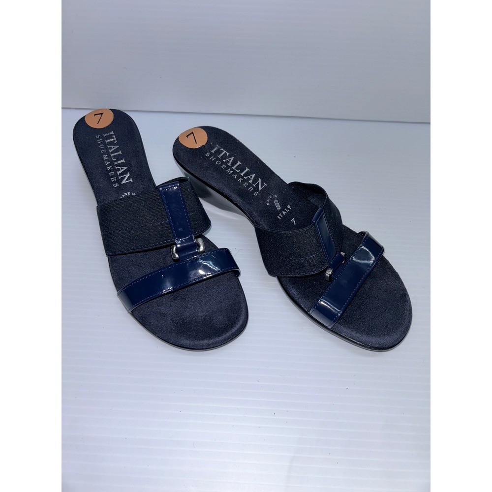 Italian Shoemakers Womens Navy Blue Wedge Sandals Slide Made in Italy Size 7